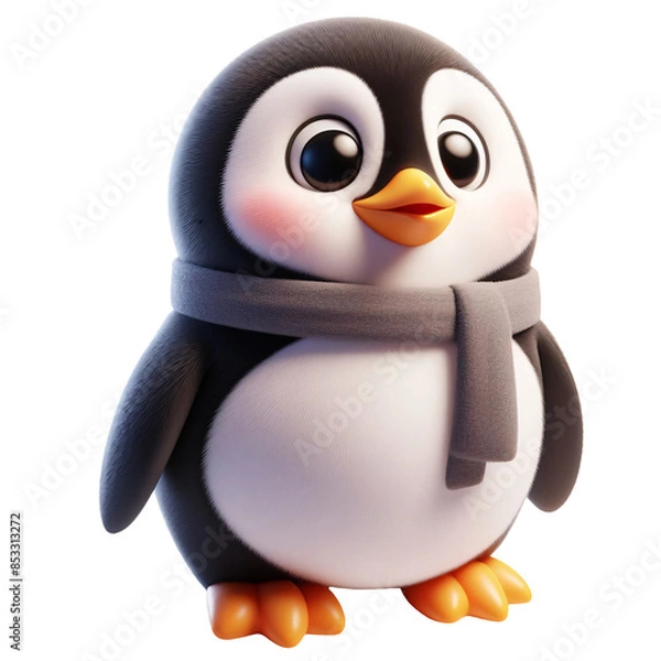 Fototapeta Cute 3D Funny Penguin Character on Transparent Background – Adorable Cartoon Design