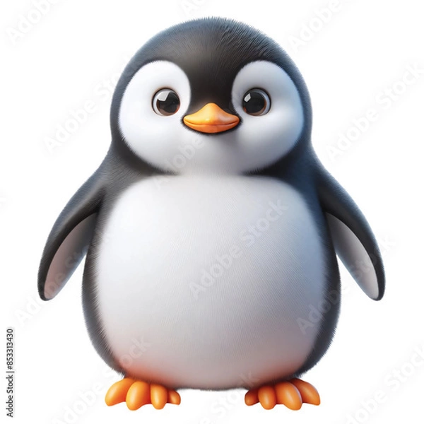 Fototapeta Cute 3D Funny Penguin Character with Transparent Background – Adorable Cartoon Design
