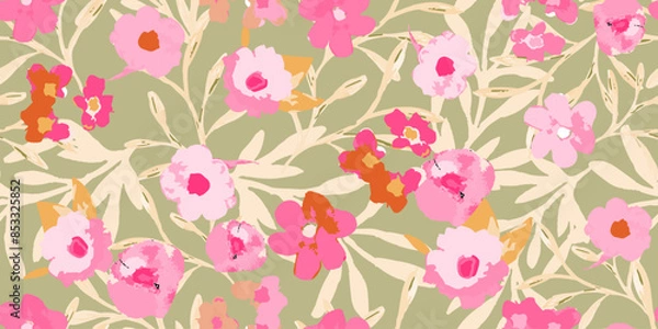 Fototapeta Watercolor Floral gentle tiny flowers with branches pattern. Could be used For Dress, wallpapers, print, gift wrap and scrapbooking.