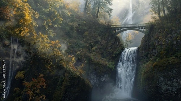 Fototapeta Overhead drone shot of Multnomah Falls in Oregon - 15