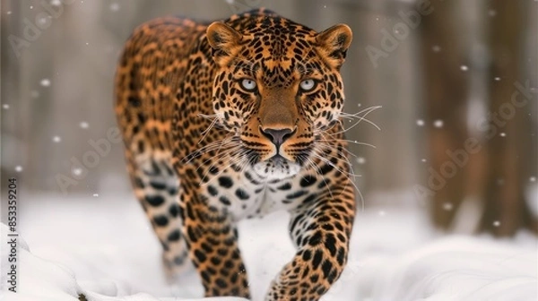 Fototapeta leopard in the snow  
