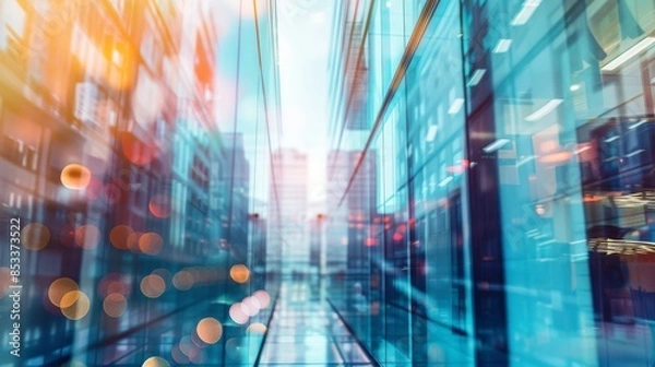 Fototapeta Blurred Office Reflections with Bokeh Lights