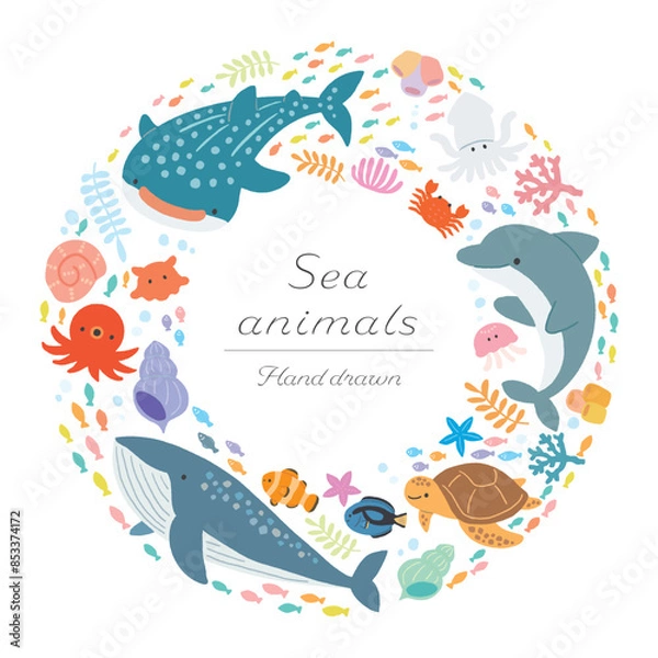 Obraz 海の生き物のリースイラスト