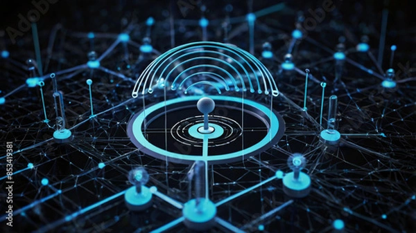 Fototapeta Wireless network and connection abstract data background