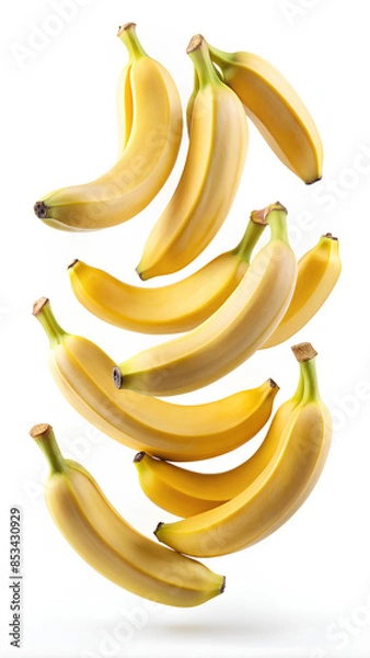 Obraz Bananas falling in the air on white background, selective focus, clipping path