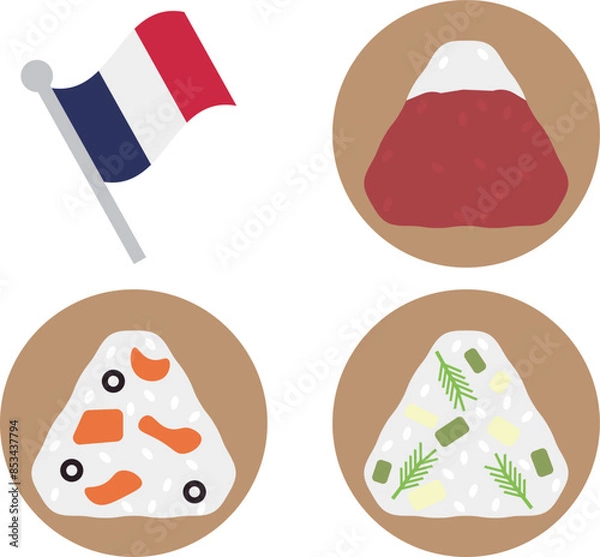 Fototapeta シンプルなパリおにぎりをイメージしたアイコン素材セット