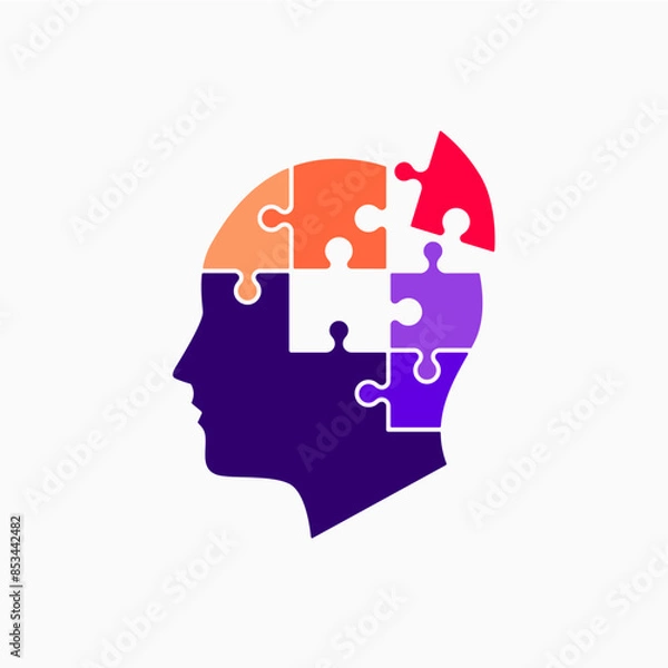 Fototapeta human head puzzle mind think match smart idea logo vector icon illustration