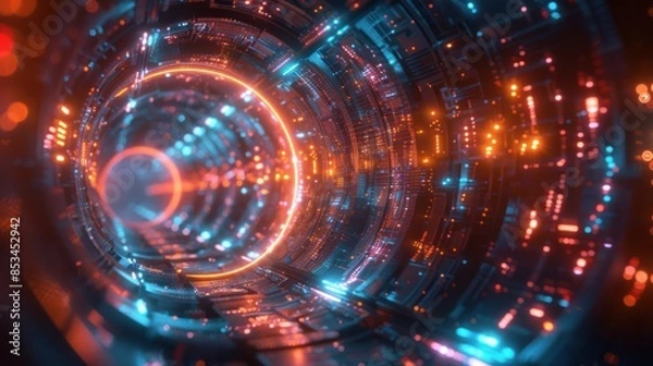Fototapeta Abstract Futuristic Tunnel With Glowing Lights