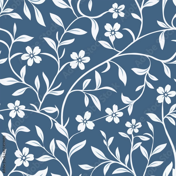 Obraz tonal white floral pattern vector on the blue background
