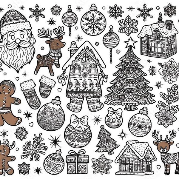 Fototapeta A collection of christmas coloring pages black or white decorations coloring pages black or white eyecatching accessible unique.