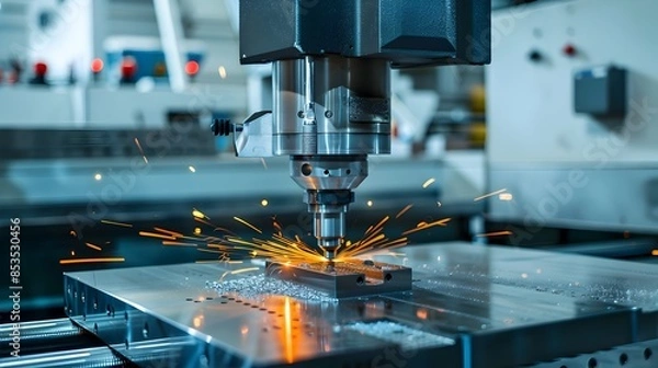 Fototapeta Laser Guided Machinery in a Cutting Edge Manufacturing Process