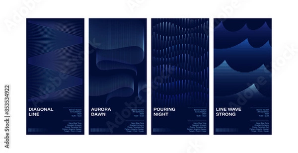 Obraz Template poster design set navy blue tone gradient line pattern aurora rain water drop wave flyer banner print exhibition annual paper unique creative trendy style line artwork editorial design paper
