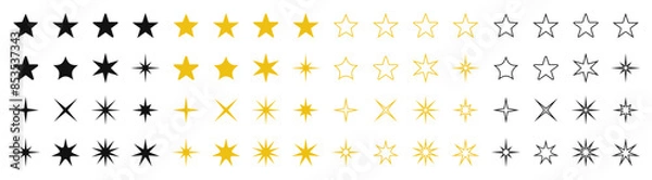 Fototapeta Stars collection. Star vector icons. Golden, Black, Line set of Stars, isolated on transparent background. Stars icon. Vector