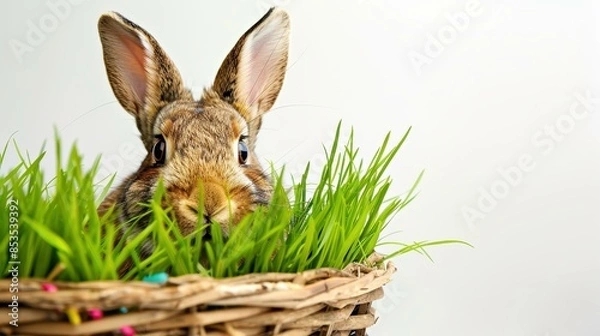 Fototapeta Enjoy a fun Easter outing with the Easter Bunny in a pedal car