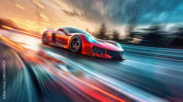 Fototapeta Supercar Driving at High Speed on Circuit Track