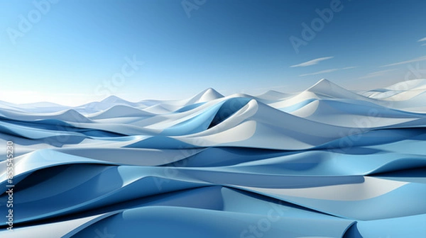 Fototapeta Abstract wavy concept background. 3d blue hills wallpaper. like deserts, ocean, mountain.