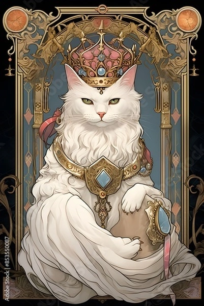Fototapeta The cute cat image designed in tarot card style are cute and unique. which can attract attention and create value in a variety of products and applications as well Suitable for making tarot card set.