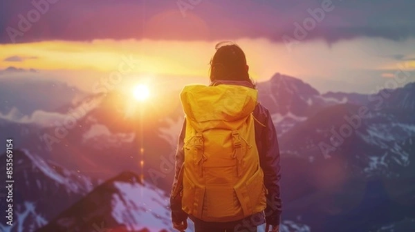 Fototapeta A hiker at sunset