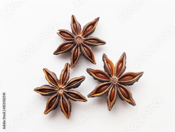 Fototapeta Three star anise pods arranged in a triangular pattern