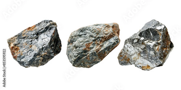 Fototapeta Set of raw tin ore, isolated on transparent white background