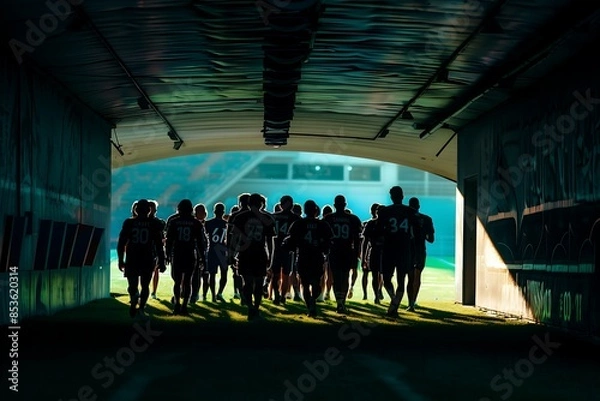 Obraz The football team entering the field for the match from the locker room