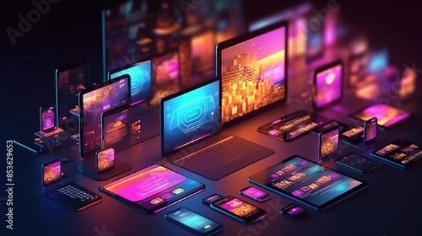 Obraz Programming, testing app on different devices.