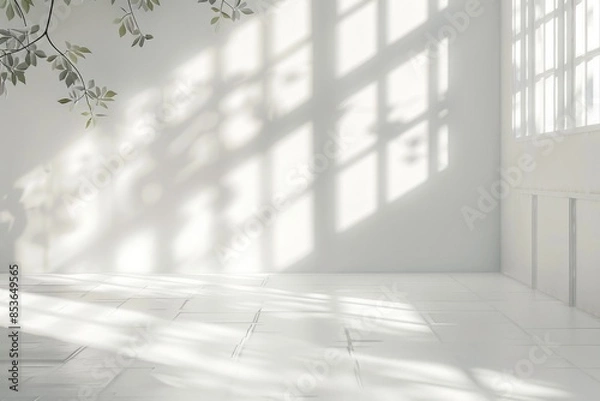 Fototapeta Studio Background. White Empty Room with Shadows of Window for Product Display