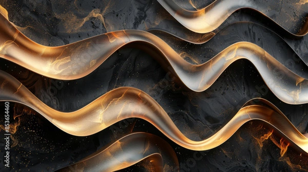 Fototapeta 3D abstract piece with flowing black and gold forms, evoking a sense of elegance Generative AI