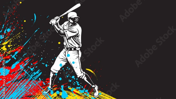 Fototapeta Baseball player. Baseball cap. Hitter swinging with bat. Abstract isolated vector silhouette.