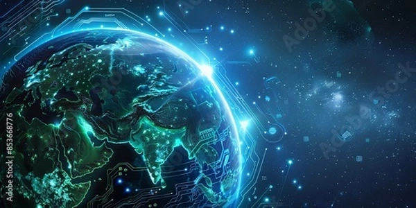 Fototapeta Global Digital Network Connectivity Over Earth