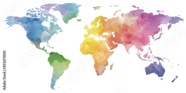 Obraz Watercolor world map on a white background