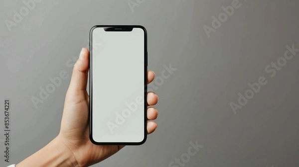 Fototapeta Hand Holding Smartphone with Blank Screen, Versatile Mockup for App and Design Presentation. Generative AI