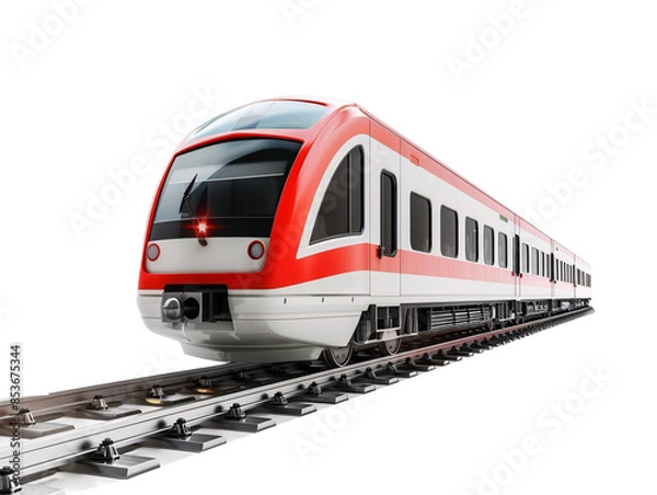 Obraz a red and white train on tracks