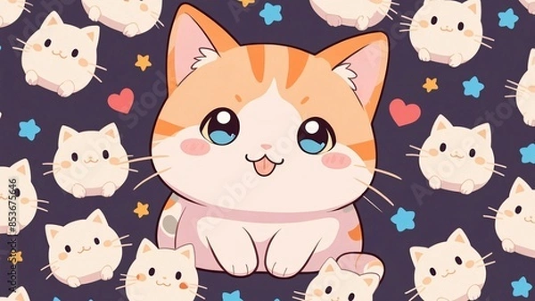 Obraz Cute Cartoon Cat with a Friendly Smile