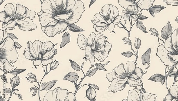 Obraz Nostalgic Elegance: Vintage Floral Pattern with Delicate Linework and Muted Pastel Hues