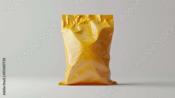Obraz Glossy Yellow Packaging Pouch on Neutral Backdrop. Generative AI