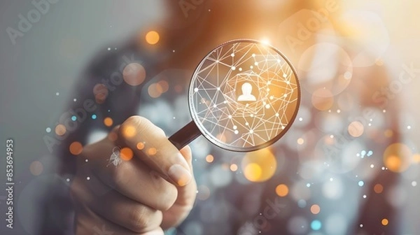 Obraz Hand Holding Magnifying Glass with Human Icon, Focus Customer, magnifying glass, human icon, business, customer-centric