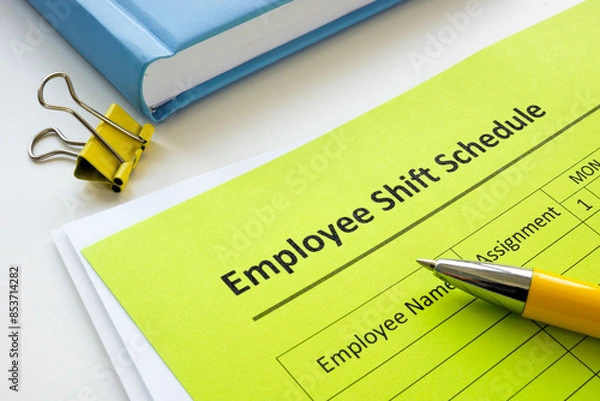 Obraz Employee shift schedule form and pen.