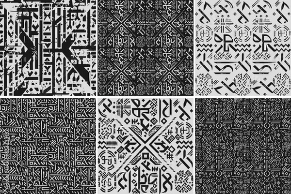 Fototapeta Geometric Black and White Occult Witchcraft Seamless Pattern with magic symbols