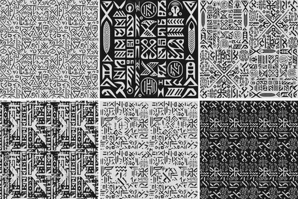 Obraz Geometric Black and White Occult Witchcraft Seamless Pattern with magic symbols