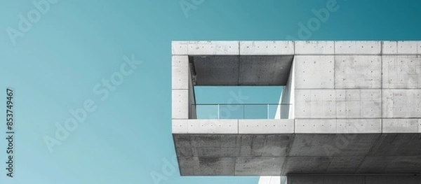 Fototapeta Modern Minimalist Concrete Building Against Clear Blue Sky