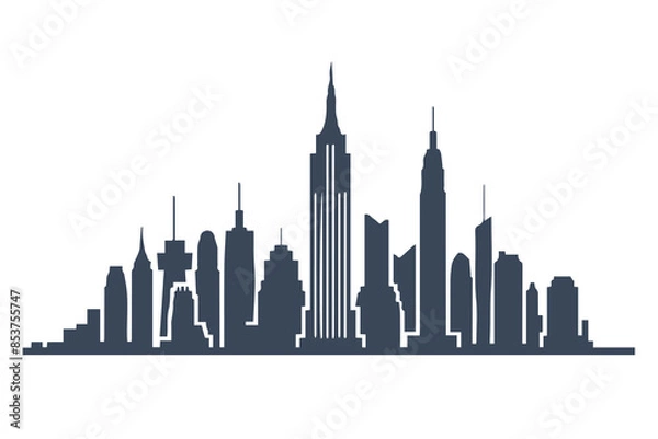 Fototapeta Silhouette of a city skyline with notable skyscrapers