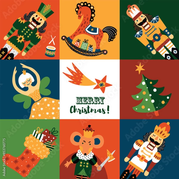 Fototapeta Nutcracker. Cute Christmas vector card. 