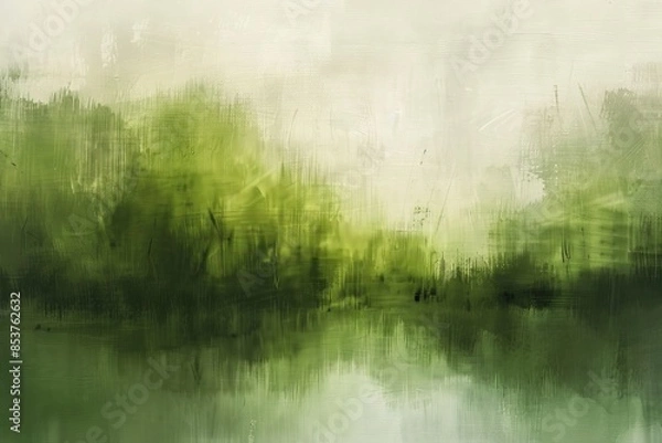 Fototapeta Abstract background in green tones, strokes of oil paint on canvas, oil painting.