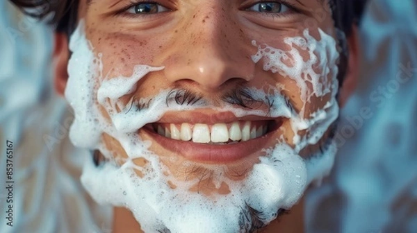 Obraz Eye-catching red backpack placed on a chair in a room with yellow walls and modern furniture