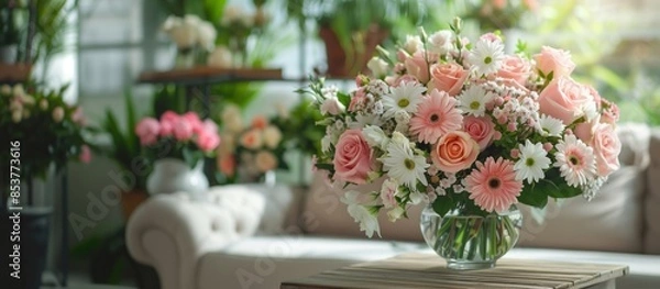 Obraz 花がいっぱいの明るいリビングルームの花束
