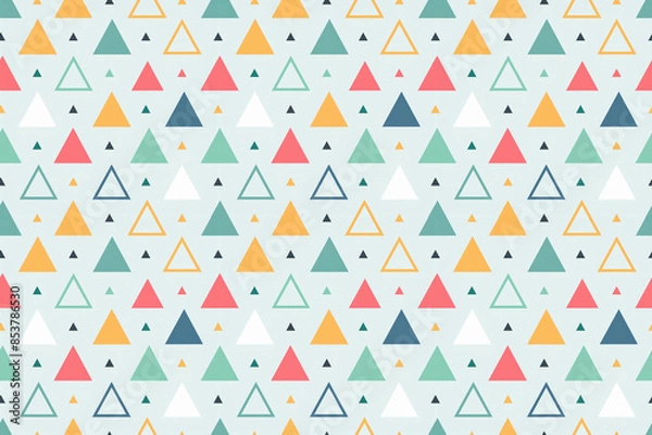 Fototapeta カラフルな三角形のシームレスパターン、水色背景