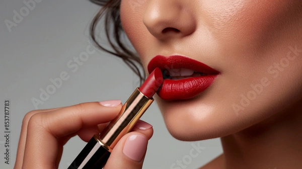 Fototapeta 口紅をする女性のアップ メイクアップコスメ