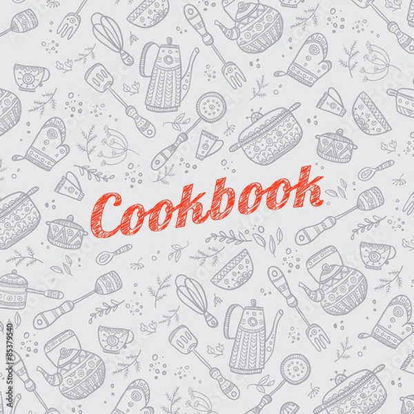 Obraz cookbook cover with kitchen items