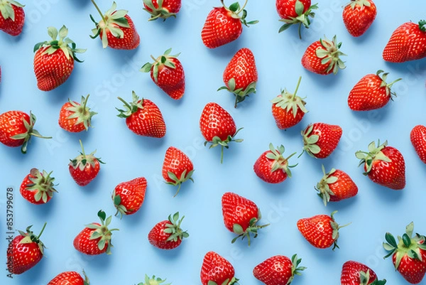Obraz "Sweet Fresh Strawberries on Blue Background"